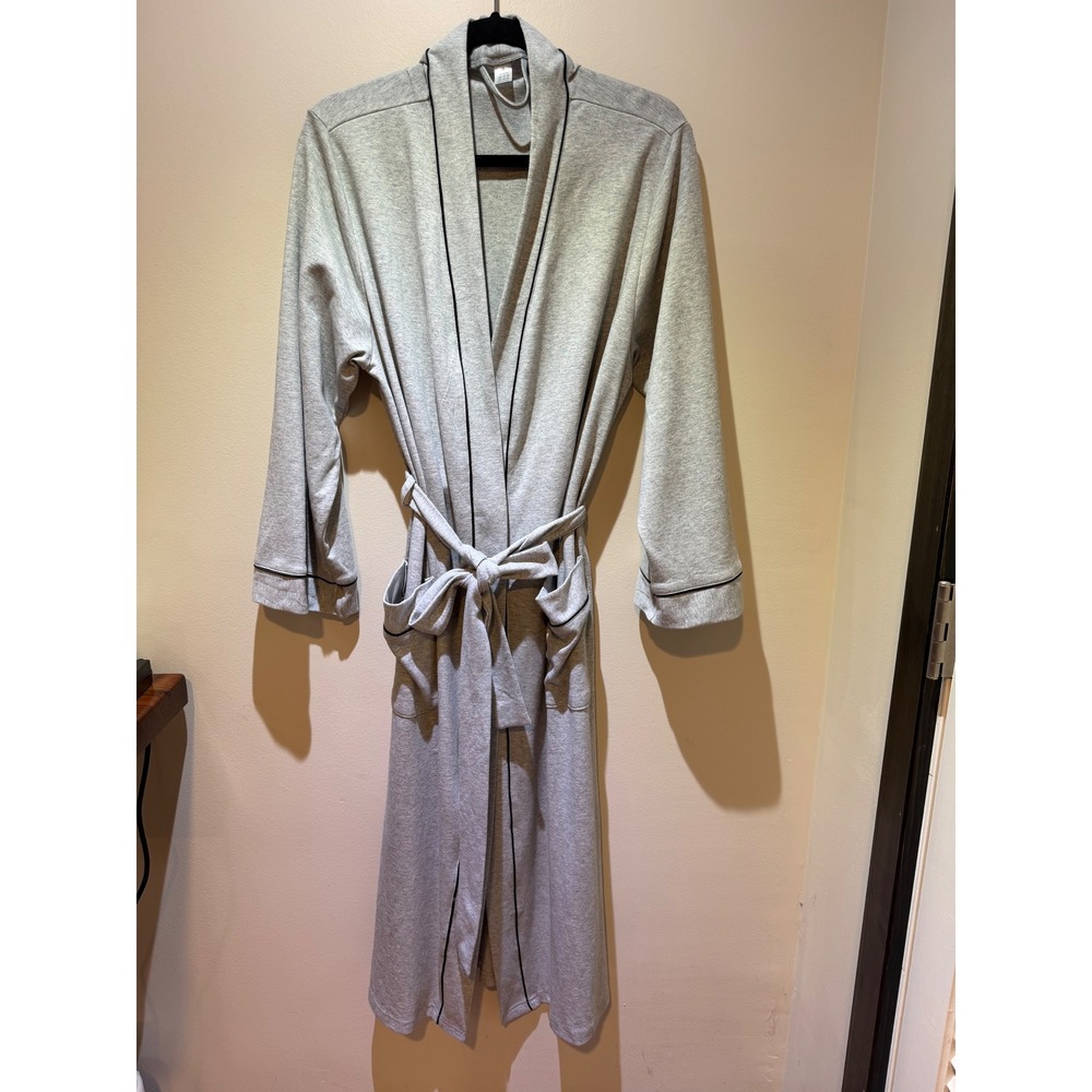 Women Gray Jersey Knit Robe Long Sleeve Belted Wrap Loungewear M US 8-12